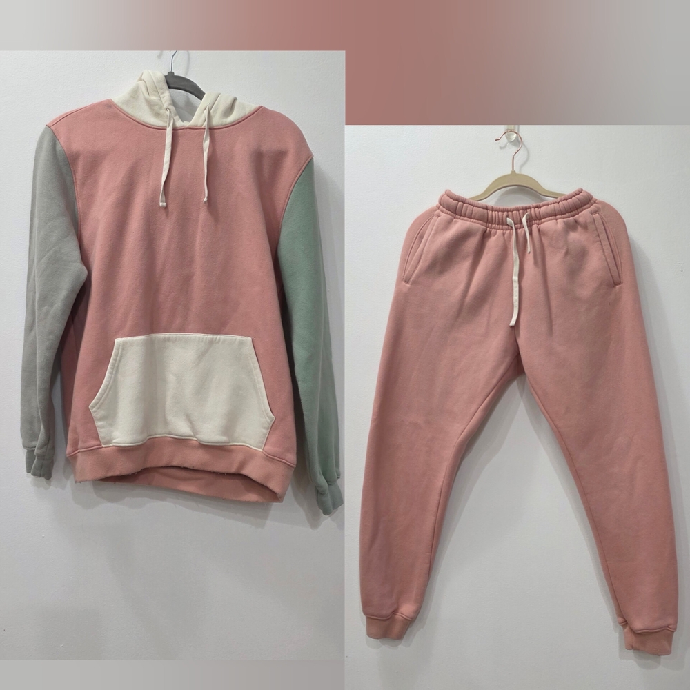 Pink and Gray Colorblock Hoodie and Joggers Set